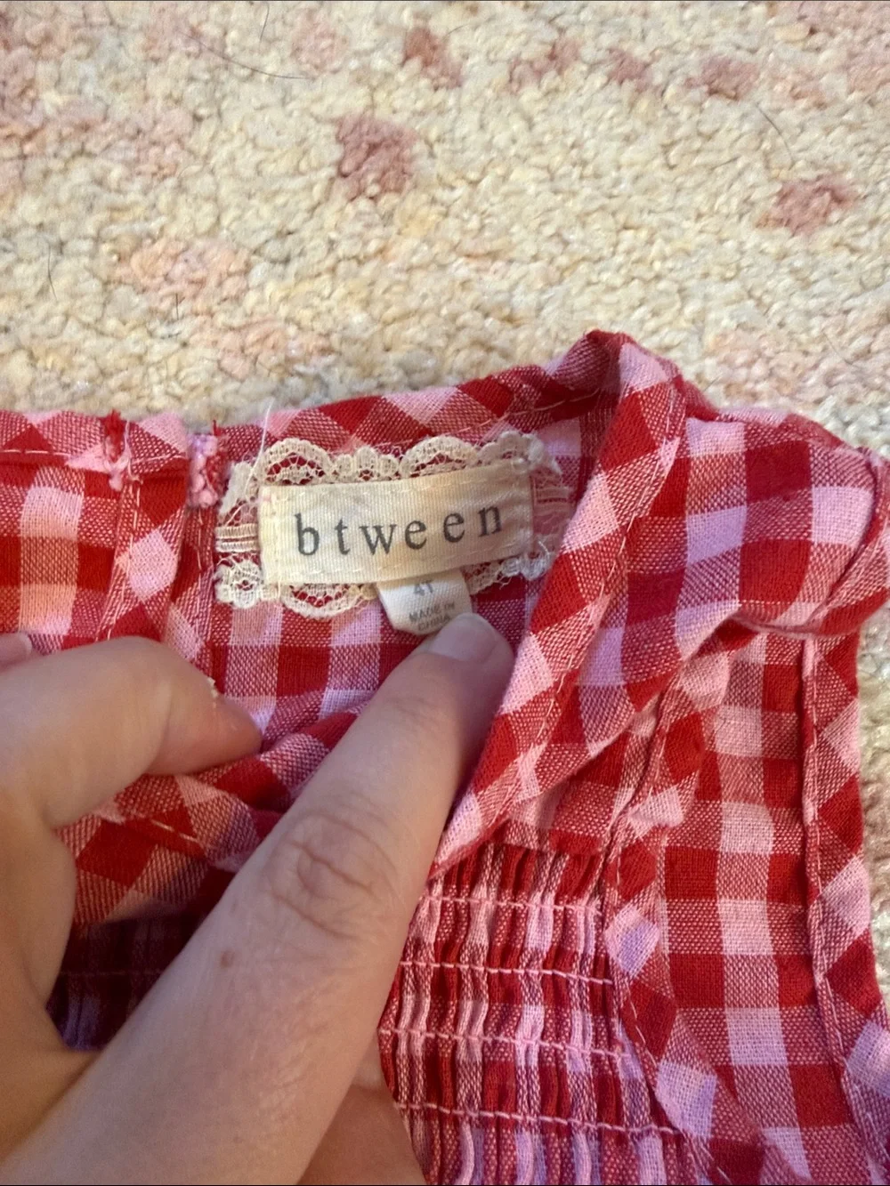 Gingham Smocked Peplum Top & Wide Leg Pants Set - Pink & White - Size 4T